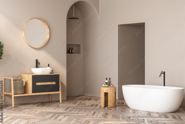 Kamar mandi dengan bathtub gantung yang modern